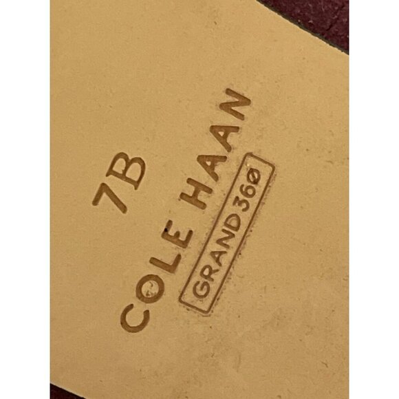 Cole Haan Size 7B Burgundy Suede Peep Toe Ankle Heel Booties - Picture 8 of 8